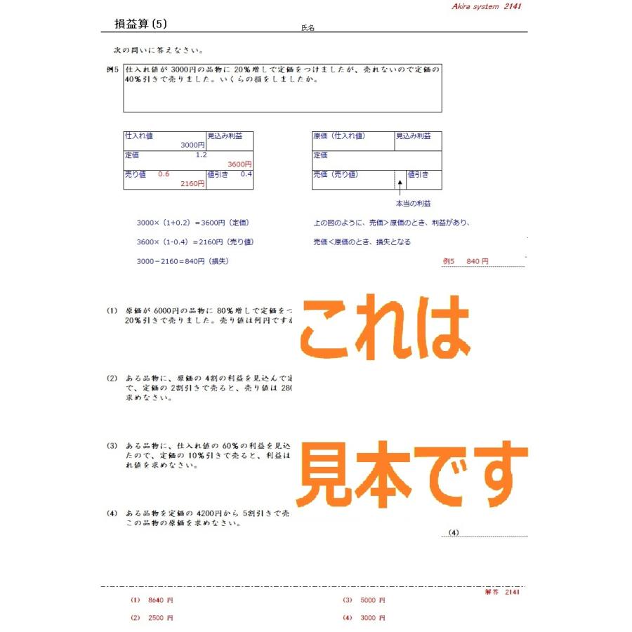 中学受験算数 解説損益算