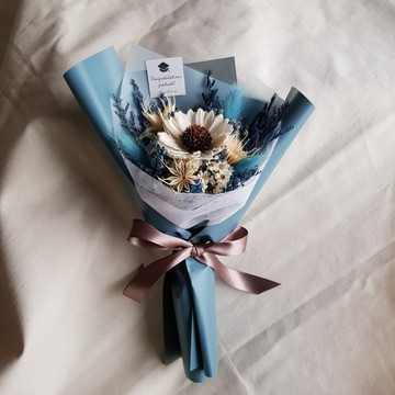 乾燥花蓪草向日葵花束|畢業 祝賀 生日 慶祝 學士帽 |S|粉藍黃紫