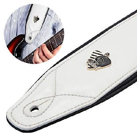 BestSounds Genuine Leather Guitar Strap for Electric Acoustic Bass Guitar, White Padded