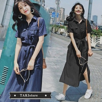 マキシワンピース レディース 夏 カジュアル 無地 半袖 ロング丈 ロングワンピース シャツワンピース 通販 Lineポイント最大get Lineショッピング