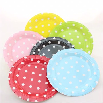 🇹🇼台灣現貨［ 6入紙盤 ］派對 露營 烤肉 聚餐 野餐 生日 開幕 蛋糕盤 拍照道具 圓點 慶生