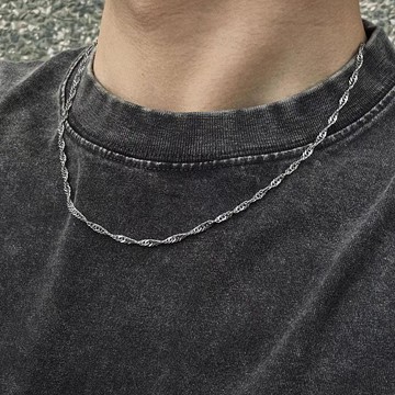 水波素鏈項鍊🔥鈦鋼簡約男女鎖骨鏈 高級感百搭項鏈 小眾個性短鏈 日常疊戴素鏈項鍊 中性休閒頸鍊 日常疊戴鎖骨鏈