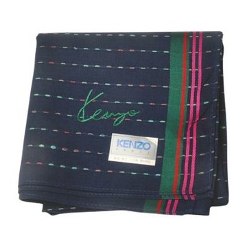 KENZO 深藍底點線彩條圖騰字母LOGO帕領巾(47CM)
