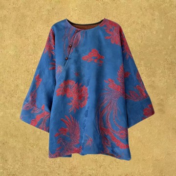 【青蘭醉】新中式復古/紅云紗寬松圓領斜襟上衣外套