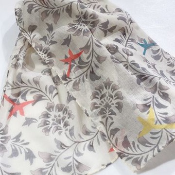 京都抗UV圍巾-TOIRO-花鳥草(米/藍)