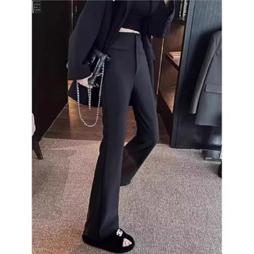 十三行2025冬季韓版高腰緊身顯瘦垂感微喇叭褲黑色加絨休閑長褲女