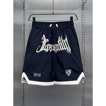 美式嘻哈刺繡字母短褲男夏季薄款寬松直筒撞色開叉運動籃球五分褲