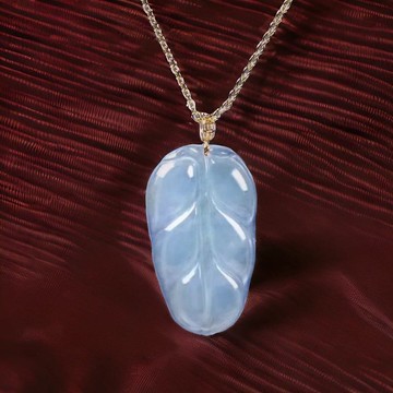 【一葉致富】冰種藍水葉子項鍊18K金頭 | 天然緬甸A貨翡翠 | 送禮