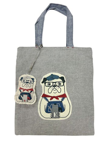 Kusuguru Japan眼鏡貓 手提包 萬用手提雜誌包 贈同款立體掛飾 灰