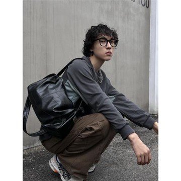 YUEN設計師日系復古男女pu枕頭百搭單肩軟皮托特斜挎腋下ins極簡