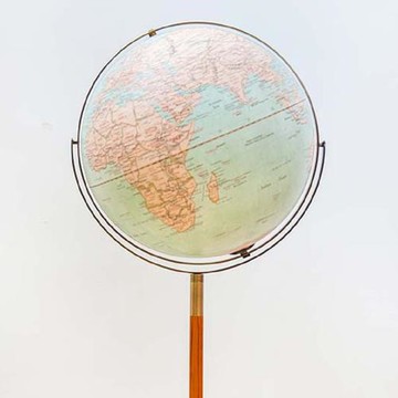 SkyGlobe 17吋新仿古圖木頭中柱古銅圓尺鐵盤地球儀-LED發光(英文版)