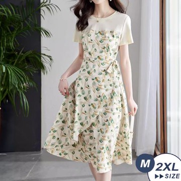 【LANNI 藍尼】★鬱金香印花荷葉邊連衣裙(洋裝/優雅/休閒)