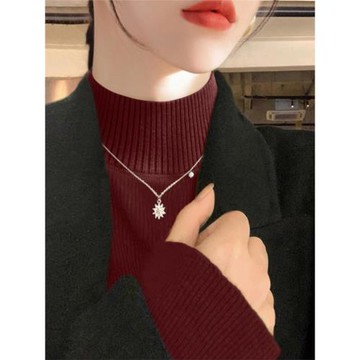 修身氣質內搭打底上衣安可拉紅長袖針織衫女裝半高領毛衣秋冬新款