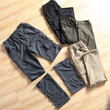 大爆款！外貿剪標可拆卸褲腿男防水薄款春夏工裝登山速干直筒長褲