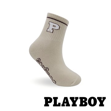 【襪款任選3雙$299 、6雙$511】PLAYBOY 字母P男休閒襪-卡其 (BX4023)