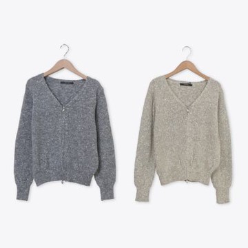 【MASTINA】花紗小V領針織開衫 淺灰 深灰(魅力商品)