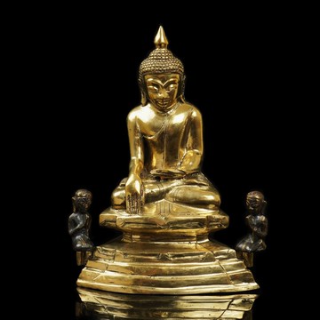 緬甸18世紀佛陀及供養人.高33公分.底寬24公分.重5.2公斤