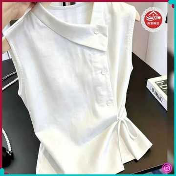 🎀修身上衣🎀夏季新款法式時尚氣質高級感顯瘦無袖襯衫小衆休閒別緻上衣女爆款 P0B6