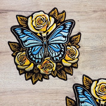 【刺繡布貼】蝶舞黃玫瑰