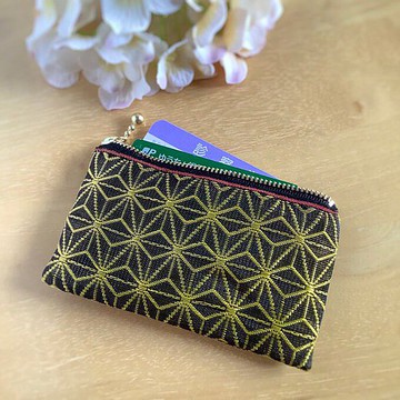 迷你小包【麻葉紋】榻榻米邊零錢包卡片包黑金日式