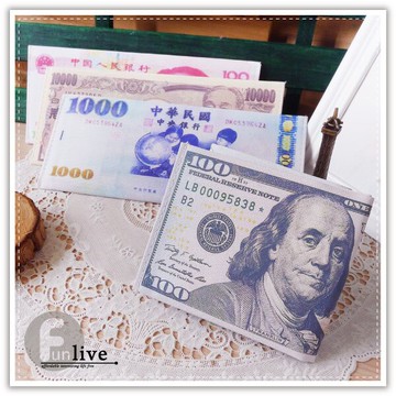 鈔票造型皮夾 假鈔皮夾短夾 創意鈔票錢包 美金日幣台幣人民幣 防水 趣味搞怪交換禮物 贈品禮品