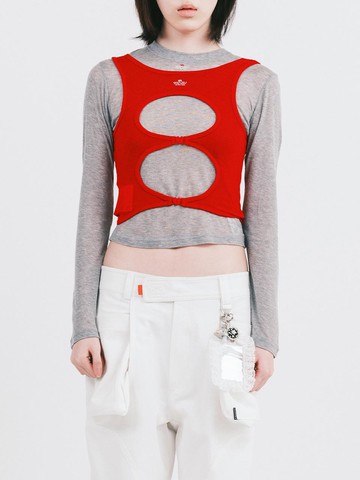 LAYER BACK CIRCLE SET T-SHIRTS (RED+GREY)
