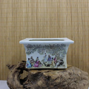 民國粉彩人物花盆 復古多肉植物菖蒲瓷器花盆 家居擺件收藏古玩1入