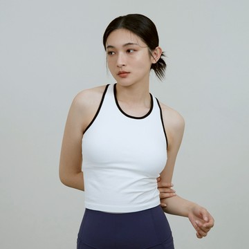 螺紋撞色背心-white