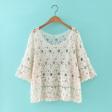 五分袖罩衫蕾絲上衣-短款勾花鏤空百搭女裝2色74ab47【獨家進口】【米蘭精品】