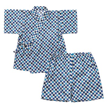 akachan honpo - 兩件式甚平-格子-淺藍色