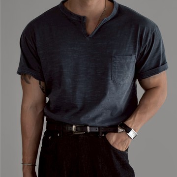 正韓奢華棉紗亨利領口袋短袖上衣 4色 YUPPIE 預購商品 0722