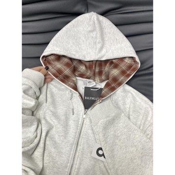 美式復古格子拼接連帽衛衣女慵懶寬松加絨加厚秋冬搖粒絨開衫外套