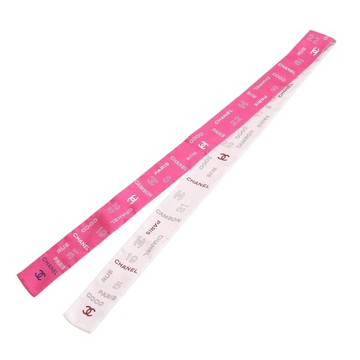 CHANEL 香奈兒 19 Rue Cambon Slim Bandeau Scarf 長絲巾 桃紅/白色 絲綢 【二手名牌BRAND OFF】