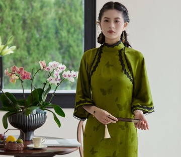 【沉碧】 新中式復古/古法倒大袖/開襟筒子領旗袍