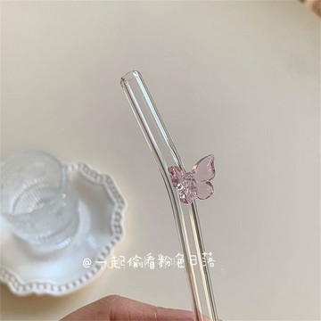 🔥臺灣出貨🔥精緻彩色蝴蝶玻璃吸管ins環保高顏值飲管咖啡成人可愛彎頭牛奶吸