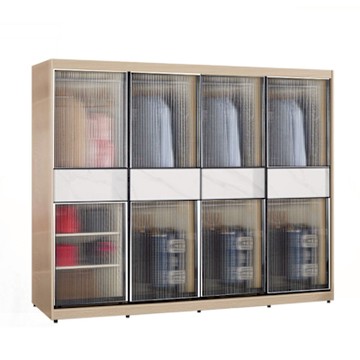 文創集 維爾泰岩板8.1尺鋁框玻璃衣櫃(吊衣桿x7＋內多分層格)-242x60x196cm免組