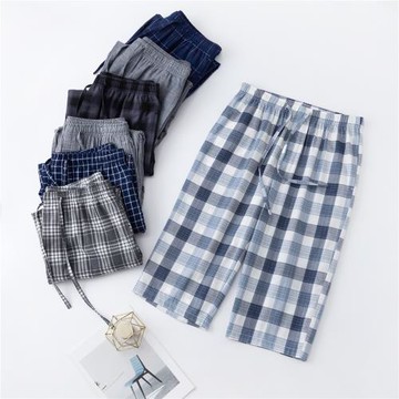 2025新品春夏季男士睡褲棉質七分褲大碼寬松中褲透氣空調家居褲