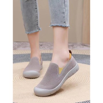 春夏新款針織網面女鞋透氣軟底防滑媽媽鞋一腳蹬平底孕婦鞋樂福鞋