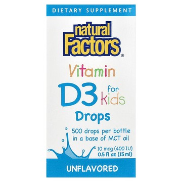 Natural Factors, 兒童維生素 D3 滴劑，原味，0.5 液量盎司（15 毫升）