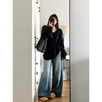 大碼寬松V領毛衣女秋冬季2025新款慵懶風軟糯長袖套頭針織衫上衣