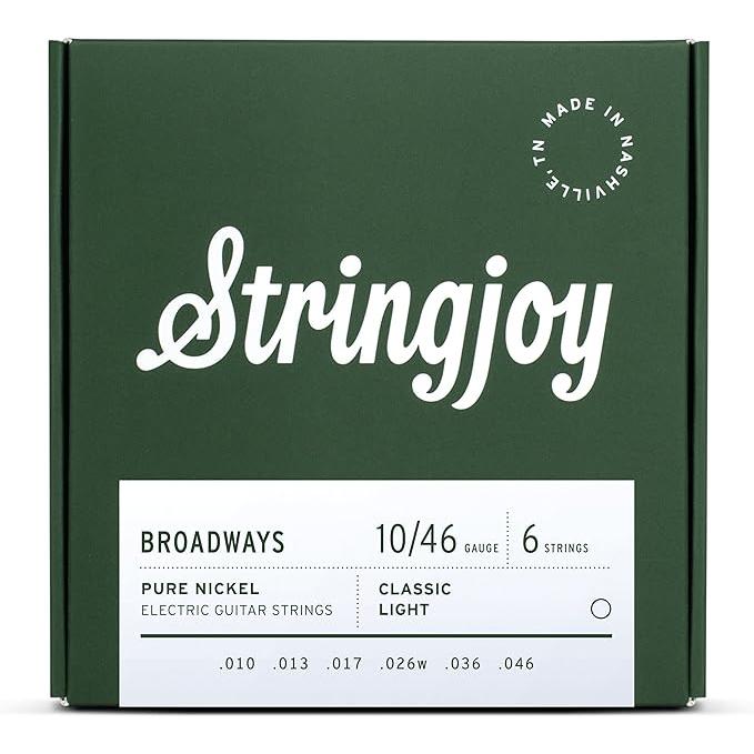 Stringjoy BR1046 Broadways Pure Nickel Electric Guitar Strings (Classic Light Gauge, 10-46)