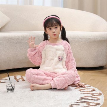【萌娃穿搭】兒童秋冬加厚保暖法蘭絨提花睡衣寶寶可愛卡通家居服