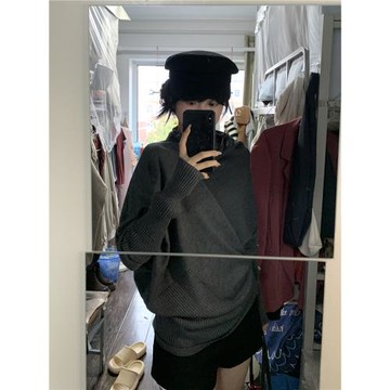 韓系不規則高領毛衣女秋冬2025新款松弛感慵懶風蝙蝠袖針織衫上衣