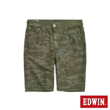 EDWIN 男裝 加大碼 EDGE 迷彩色丹寧短褲-墨綠色