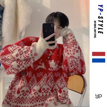 【超絕質感！台灣出貨】聖誕毛衣 圓領 針織衫 男生秋冬毛衣 情侶款 聖誕節 學生慵懶風毛線衣