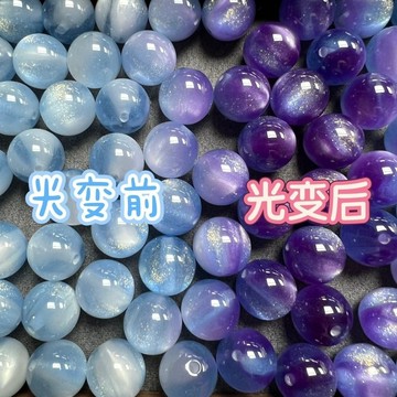 ⚡️免運臺灣出貨⚡️春夏新款紫外綫光變樹脂貓眼不掉色手鏈項鏈串珠diy配件材料散珠🌟可開票