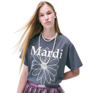 韓國 Mardi Mercredi TSHIRT FLOWERMARDI 經典印花 寬鬆短袖T恤 深灰象牙白CHARCOAL IVORY