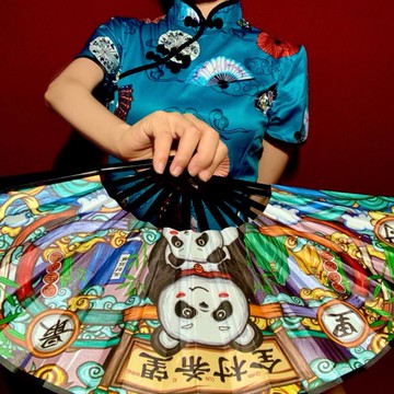 國潮夏季漫畫折疊熱詞古風便攜霸氣男女酒吧潮語蹦迪雙面折疊扇子