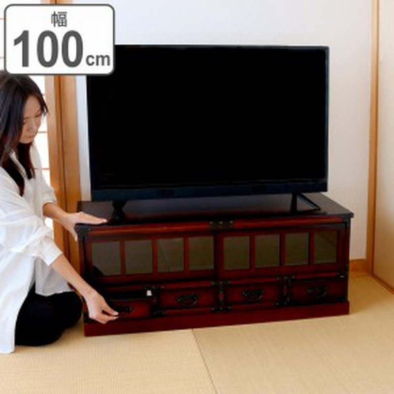 テレビ台 民芸調 桐製 和風ローボード 幅100cm （ 和風 TVボード テレビボード TV台 AVラック 木製 完成品 民芸家具 格子デザイン  引き戸 | LINEショッピング