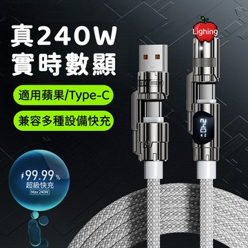 【實時數顯】240W超級快充 四合一機甲充電線 PD快充線 TypeC USB充電線 蘋果充電線 適用 蘋果 安卓 三星